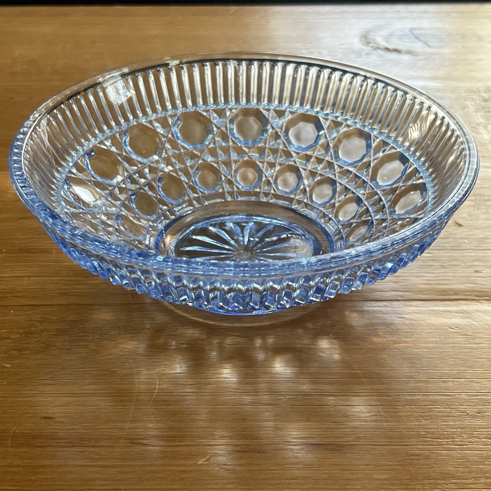 Vintage Federal Glass 70's Blue Depression Bowl Windsor Button And Cane Pattern